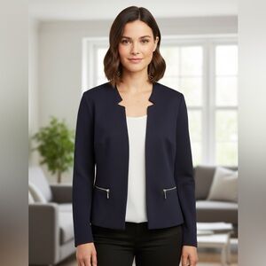 Chic Navy Women's Blazer with Zipper Accents size8
